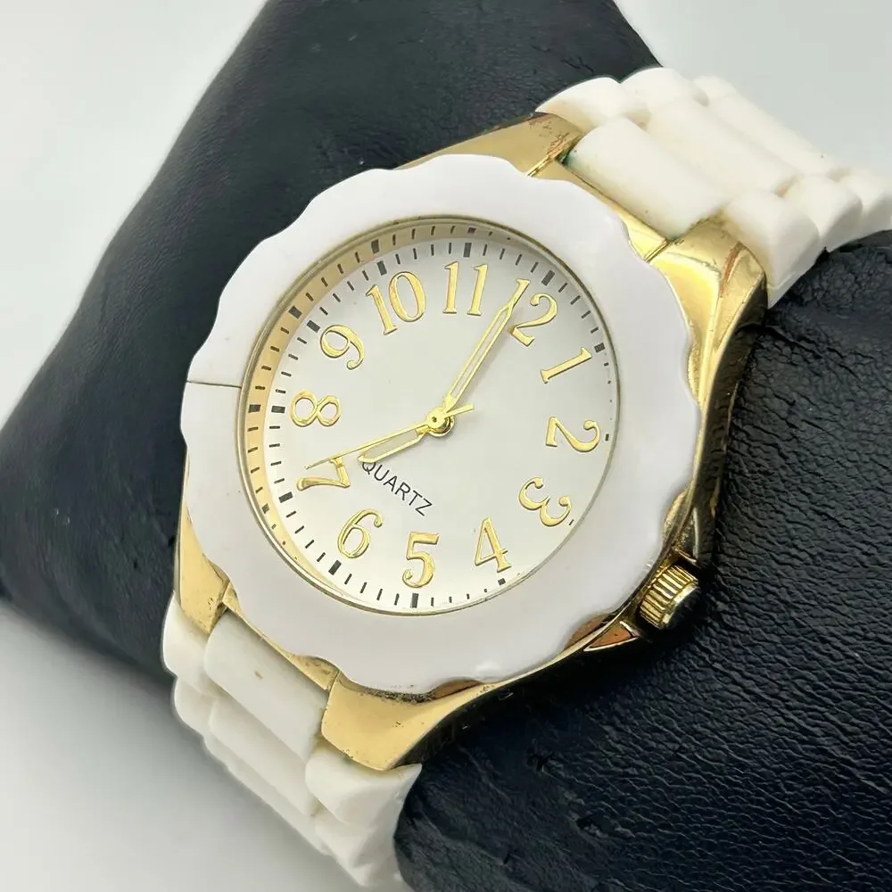 Gold and White Stainless Steel Watch 40mm Working New Battery